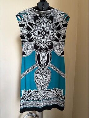 En Focus Studio Women's Shift Dress Cap Sleeve Geometric Size 8 Multicolor